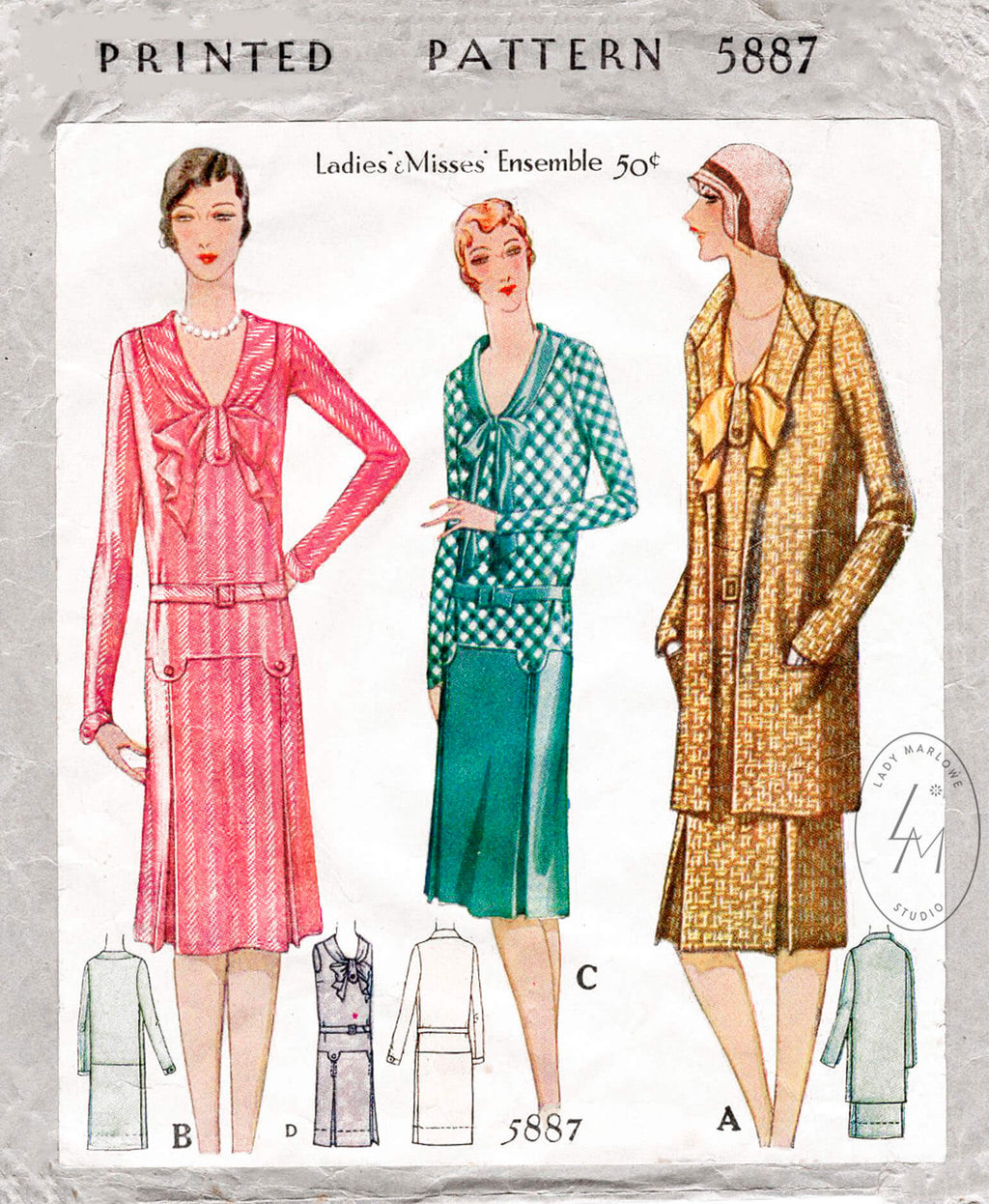 1920s 1929 McCall 5887 day dress box coat vintage sewing pattern reproduction
