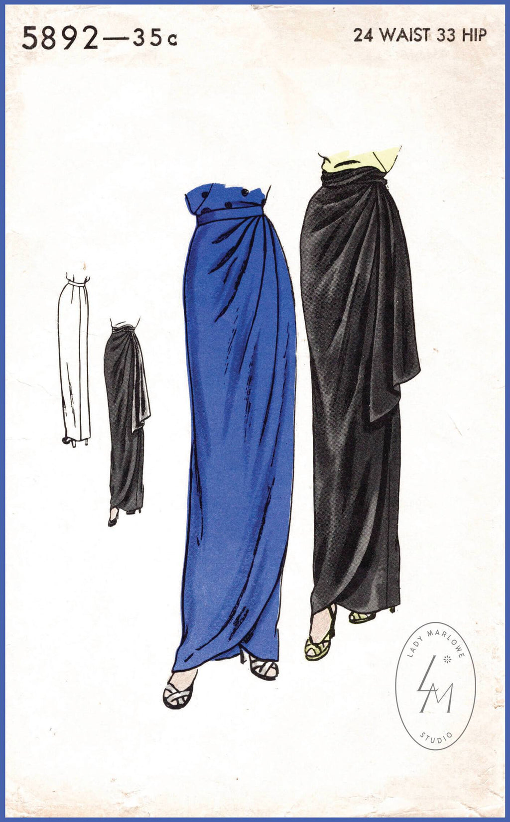 Vogue 5892 1940s film noir skirt vintage sewing pattern 1940 dress pattern