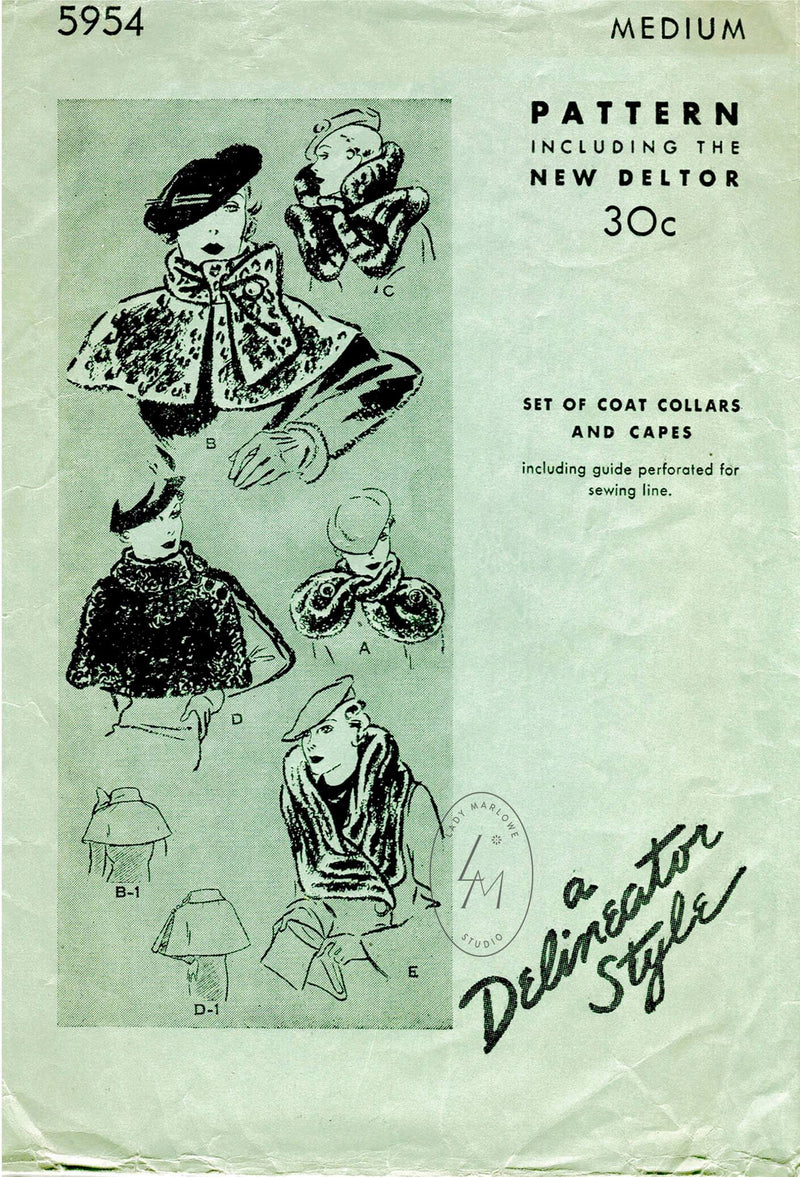 Butterick 5954 1930s vintage sewing pattern 1930 30s fur capes collars accessories 