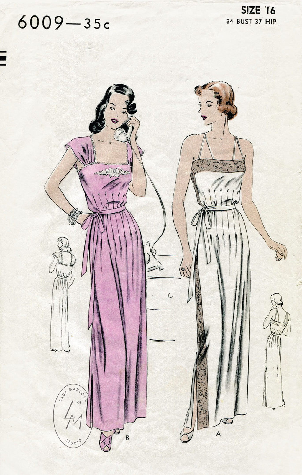 Vogue 6009 1940s vintage lingerie sewing pattern negligee dress