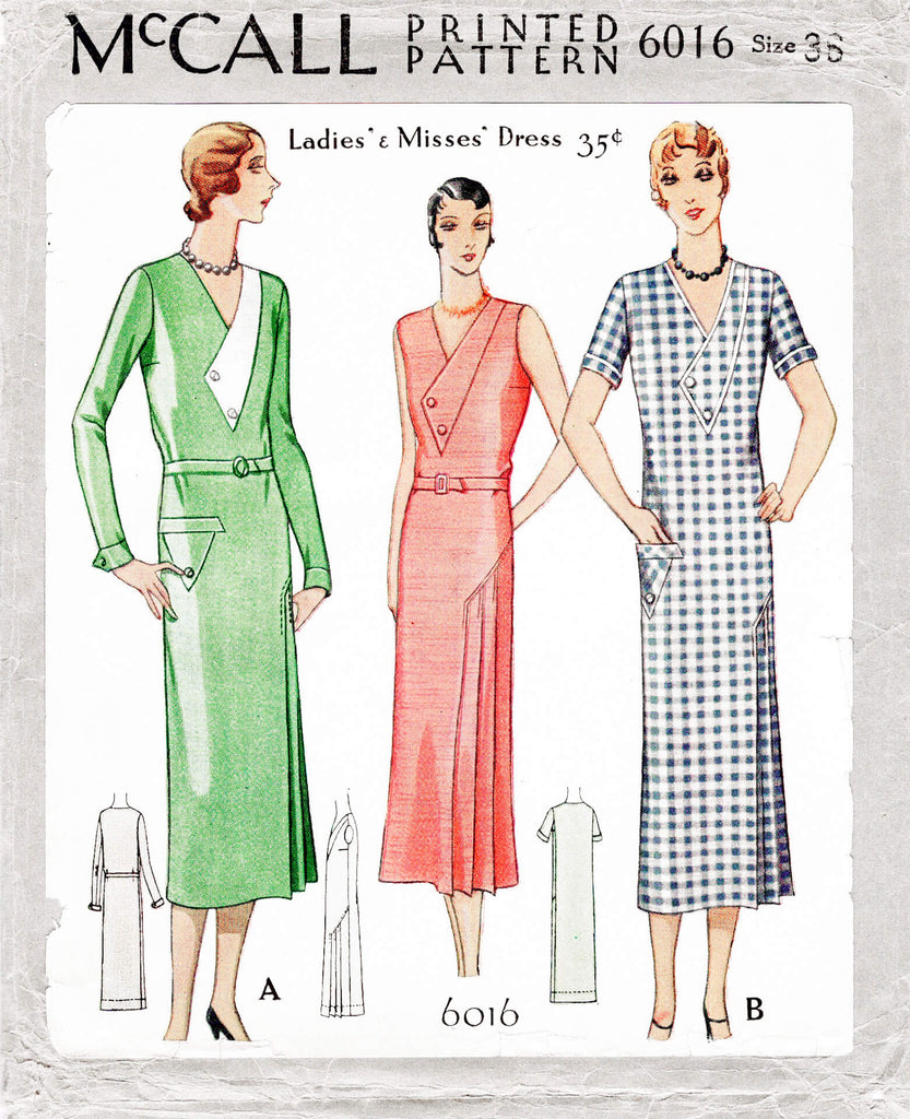 1920s 1930s McCall 6016 art deco dress knife pleat skirt front inset vintage sewing pattern reproduction