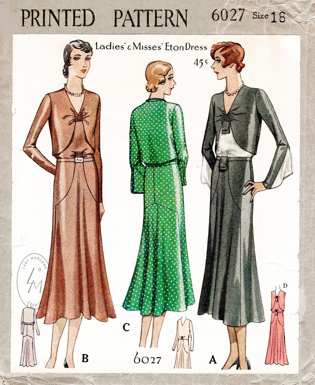 1920s 1930s McCall 6027 vintage dress sewing pattern