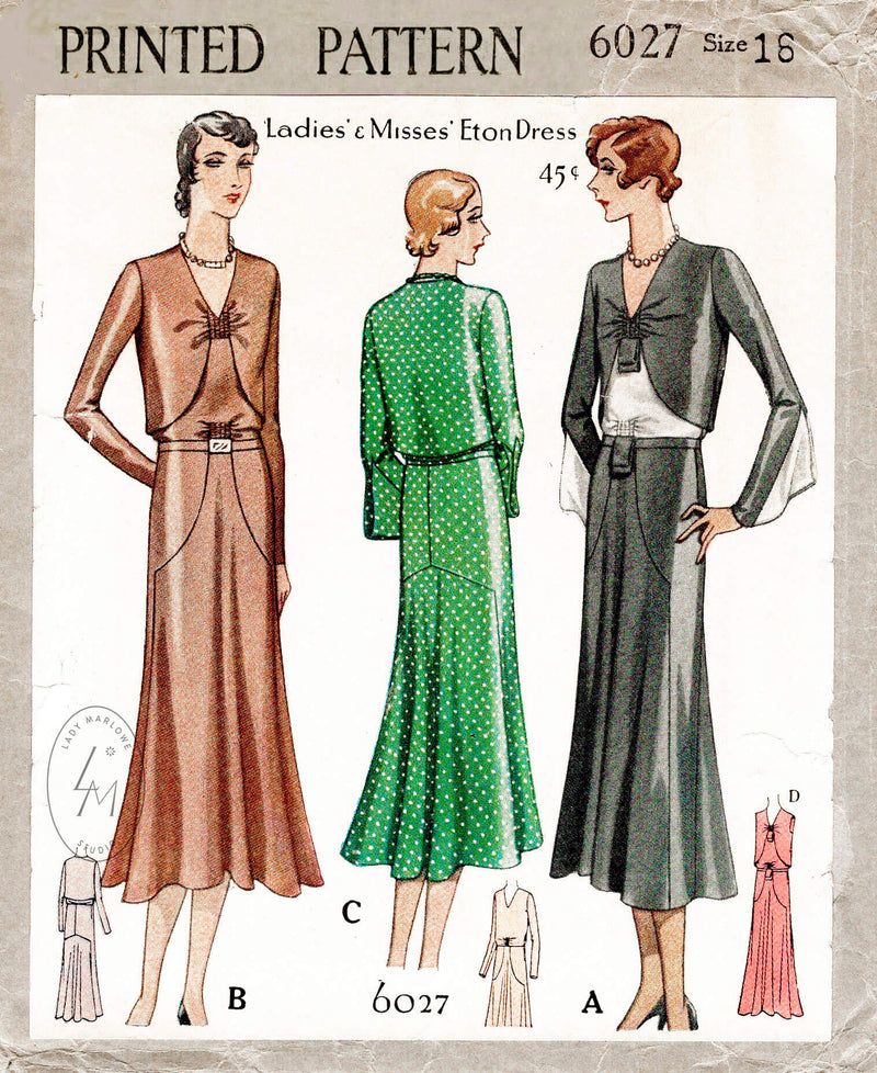 1920s Dress With Three-piece Skirt Sewing Pattern Bust 40 B40 McCall Pattern  Co Reproduction, 8025