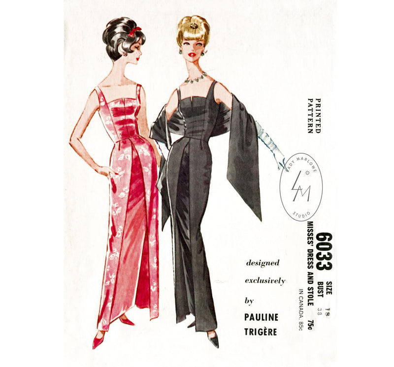 McCall 6033 1950s 1960s evening dress sewing pattern 1950 1960