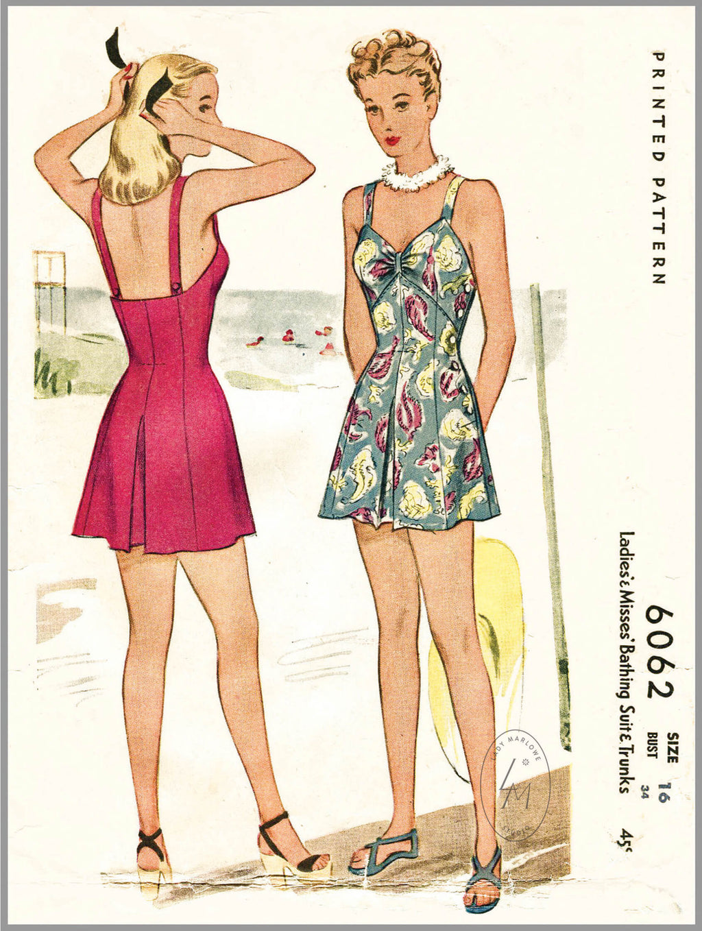 Ladies' & Misses' Bathing Suit McCall 6062 1940s beachwear sewing pattern