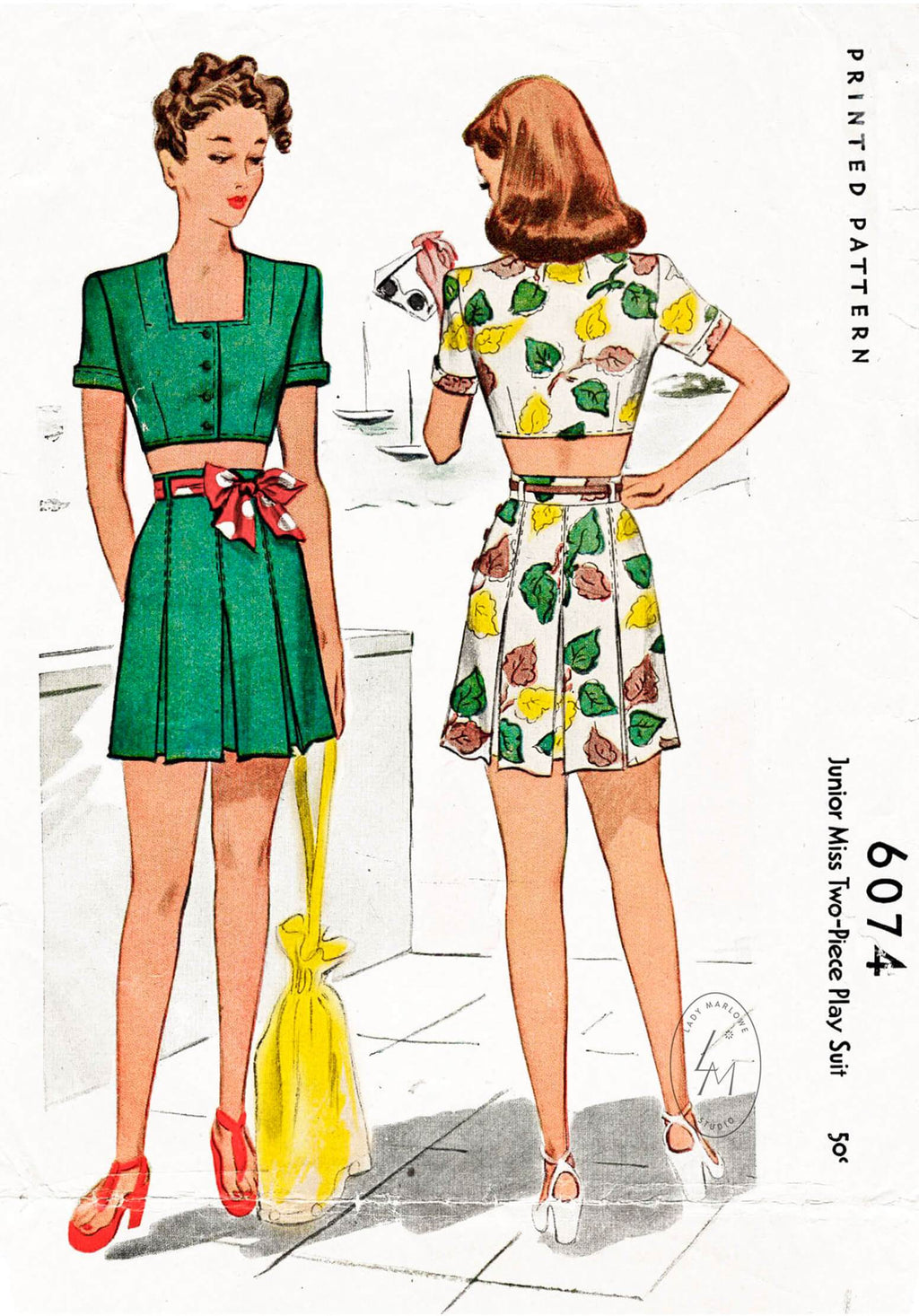 1940s McCall 6074 1945 crop top & high waist shorts vintage sewing pattern repro