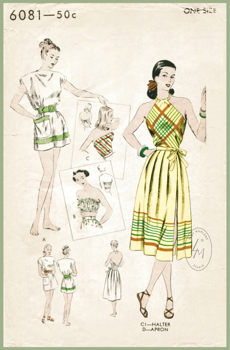 Vogue 6081 1940s vintage beachwear sewing pattern