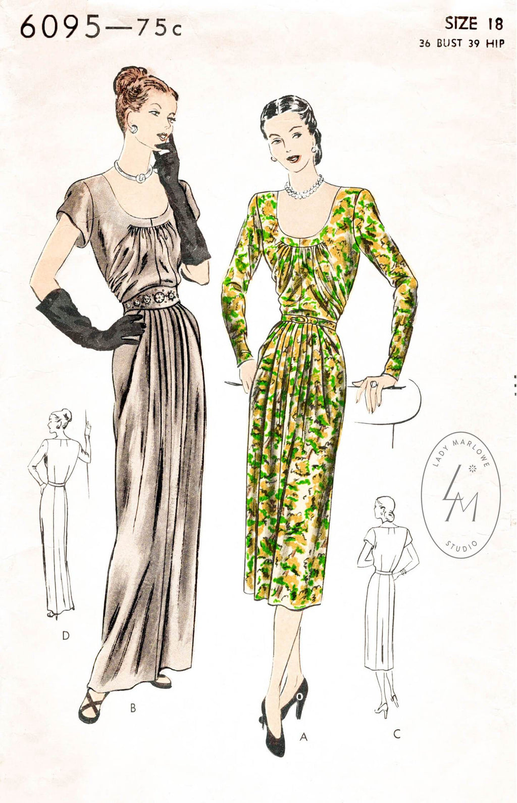 Vogue 6095 1940s vintage dress sewing pattern 1940 40s
