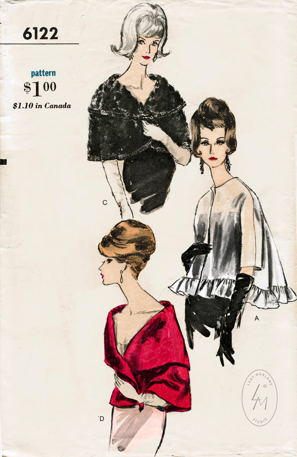 Vogue 6122 1960s evening wrap sewing pattern