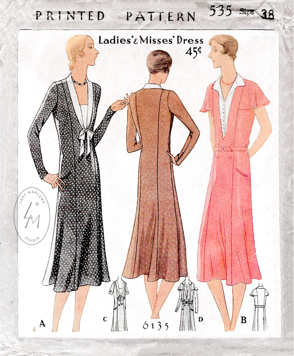 1930s vintage sewing pattern  princess seam dress – Lady Marlowe