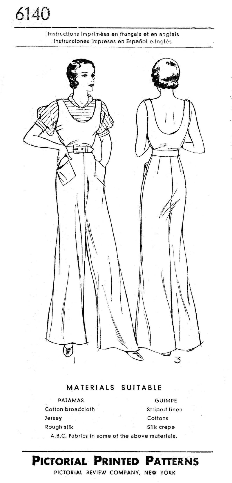Pictorial Review 6140 1930s jumpsuit vintage sewing pattern