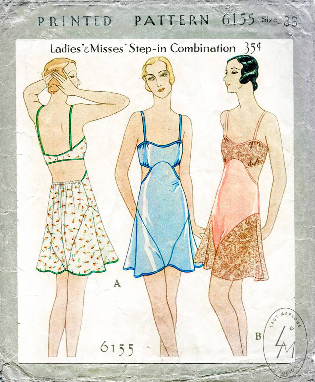 1920s flapper vintage lingerie sewing pattern romper teddy 6155
