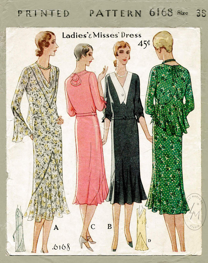 1920s 1930s McCall 6168 vintage dress sewing pattern ruffle detail