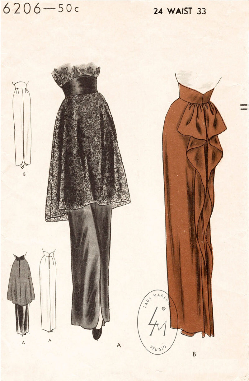 Vogue 6206 1940s evening skirt sewing pattern 1940