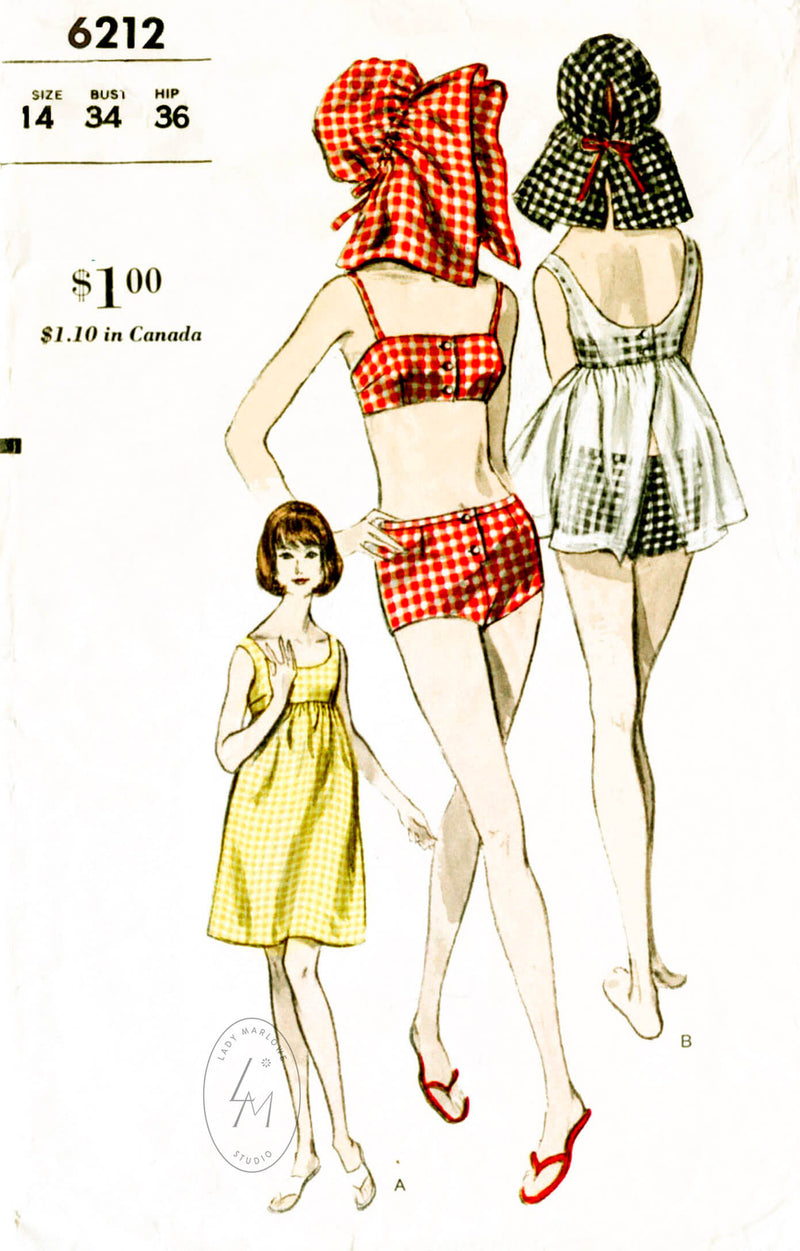Vogue 6212 1960s bikini and cover up vintage beachwear sewing pattern