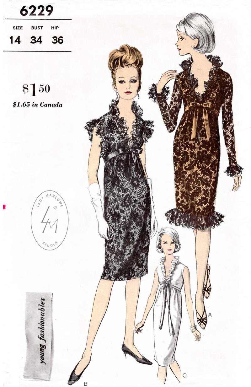Vogue 6229 1960s cocktail dress vintage sewing pattern reproduction