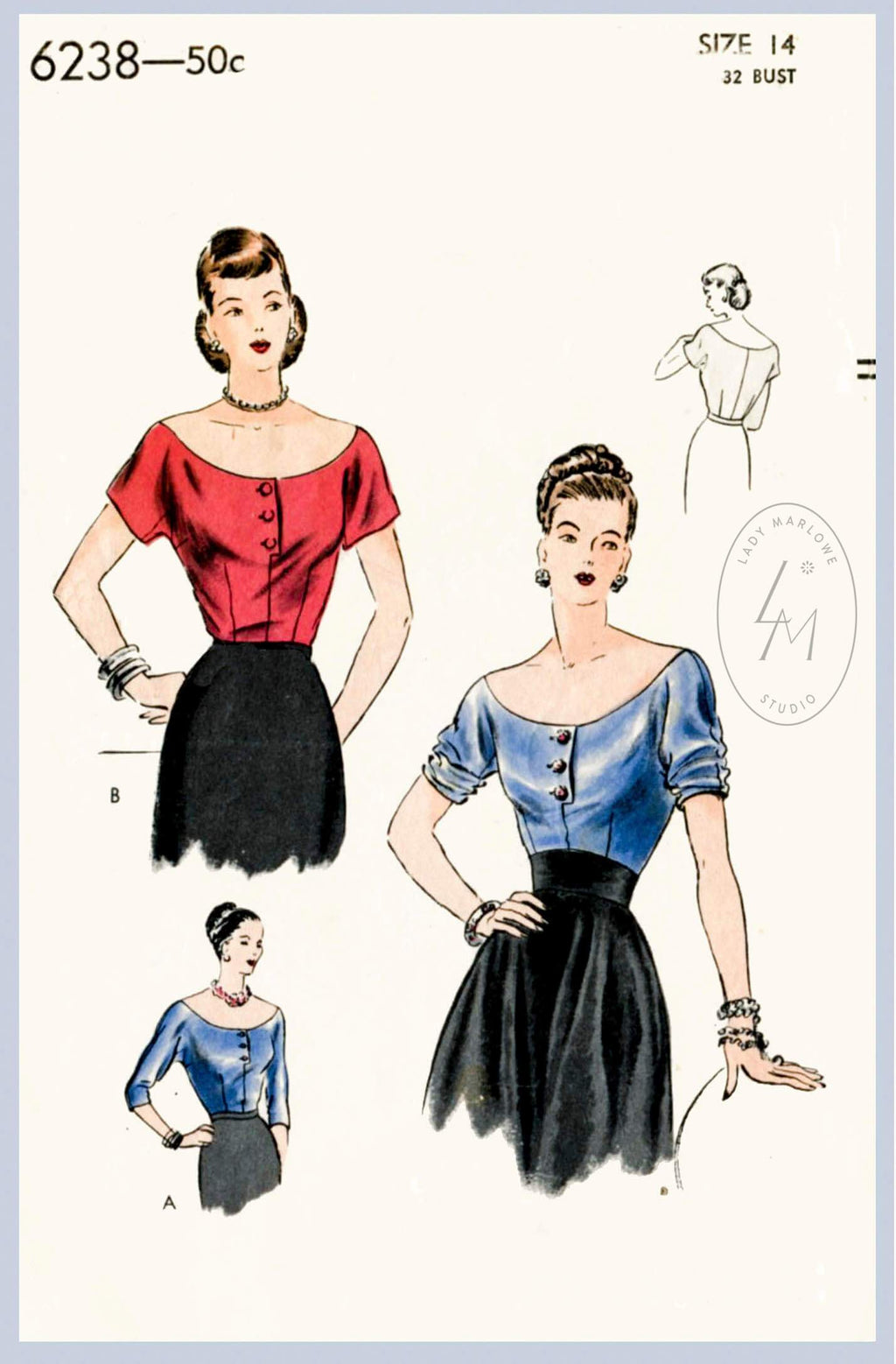 Vogue 6238 1950s vintage sewing pattern 1950 50s blouse top