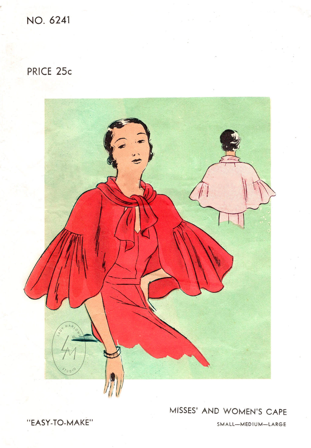 1930s vintage sewing pattern repro women's evening cape capelet ruffle inset Vogue 6241