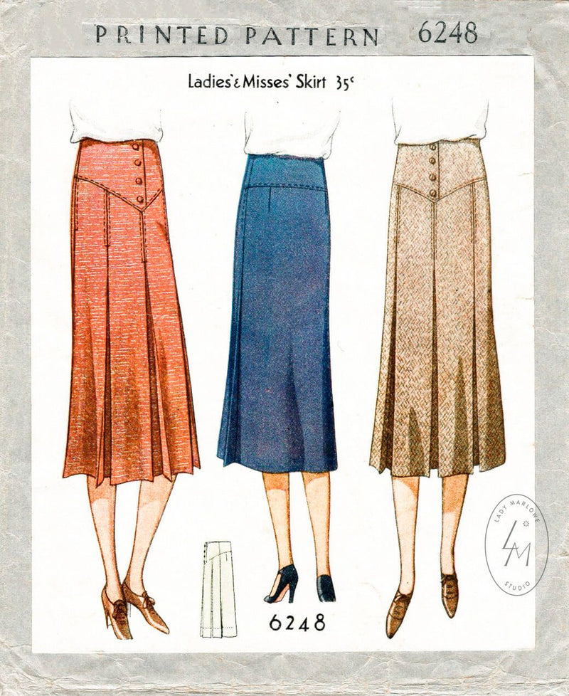 McCall 6248 1930 30s skirt inverted pleats yoke waist vintage sewing pattern reproduction