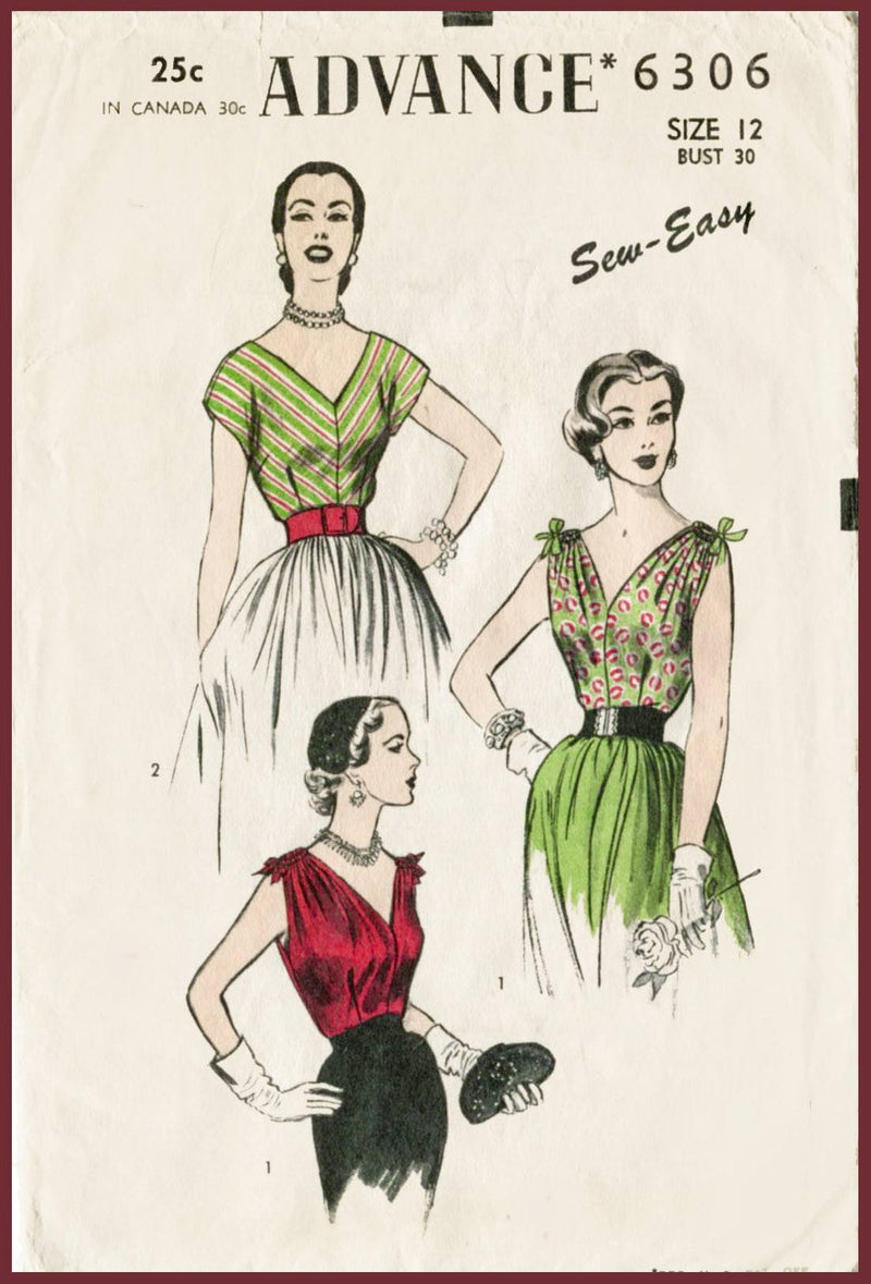 Advance 6306 1950s blouse vintage sewing pattern