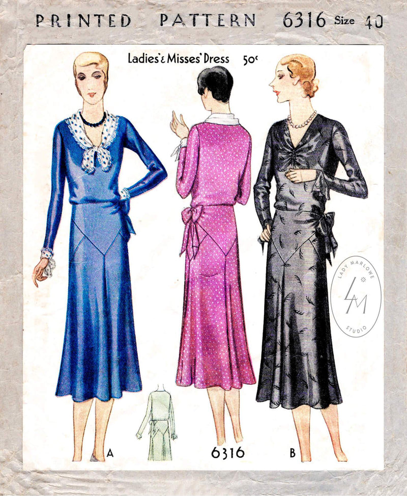 McCall 6316 1930s dress sewing pattern 1920s 