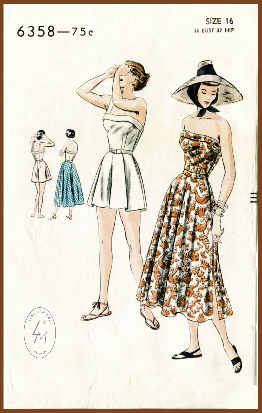Vogue 6358 1950s beachwear playsuit dress vintage sewing pattern