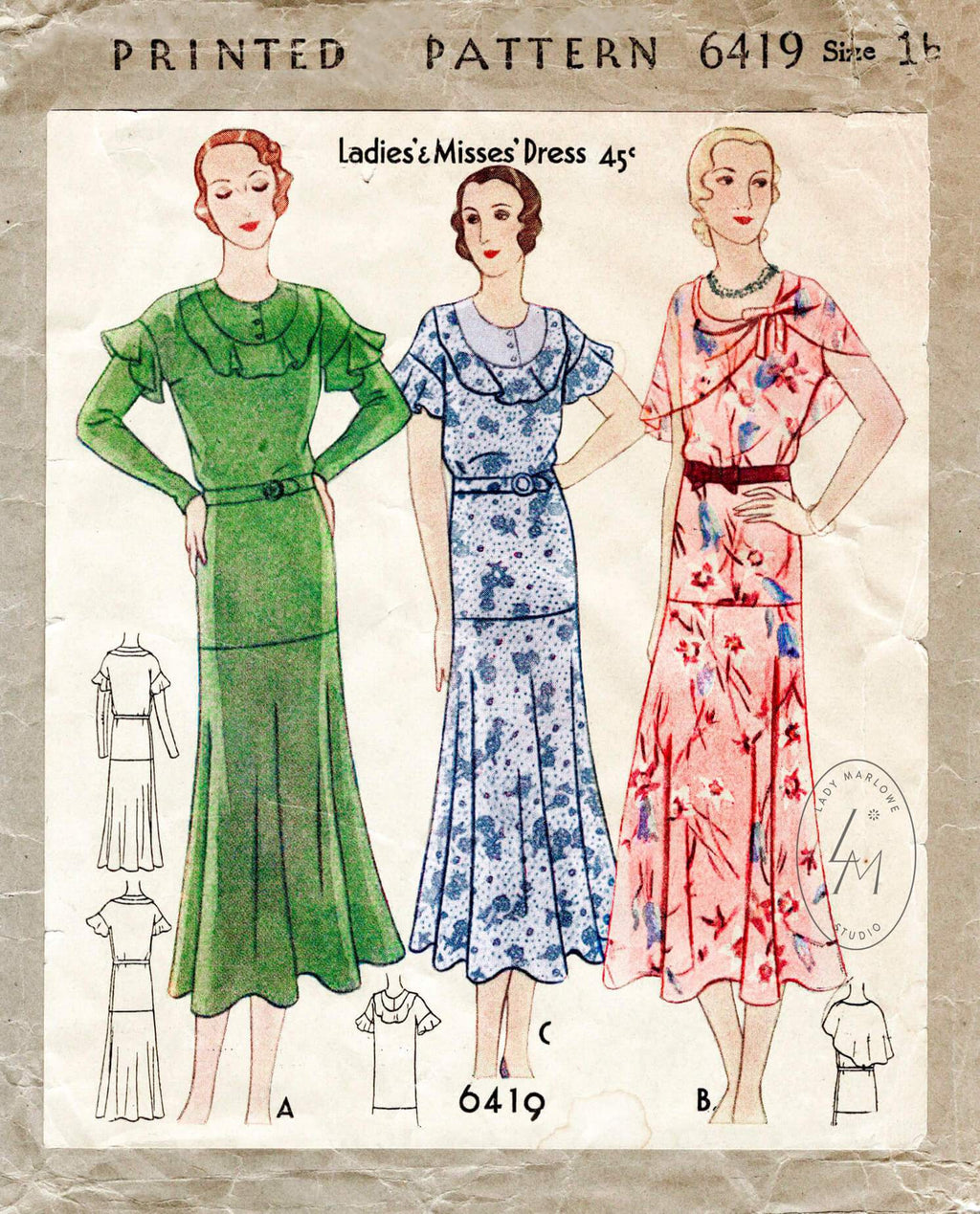 McCall 6419 1930 vintage sewing pattern 1930 30s dress