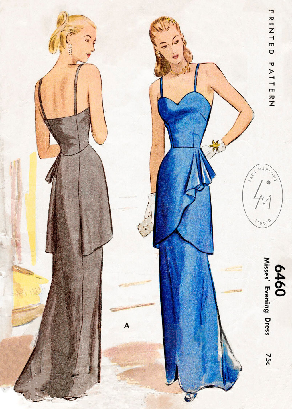 McCall 6460 1940s evening gown vintage sewing pattern reproduction