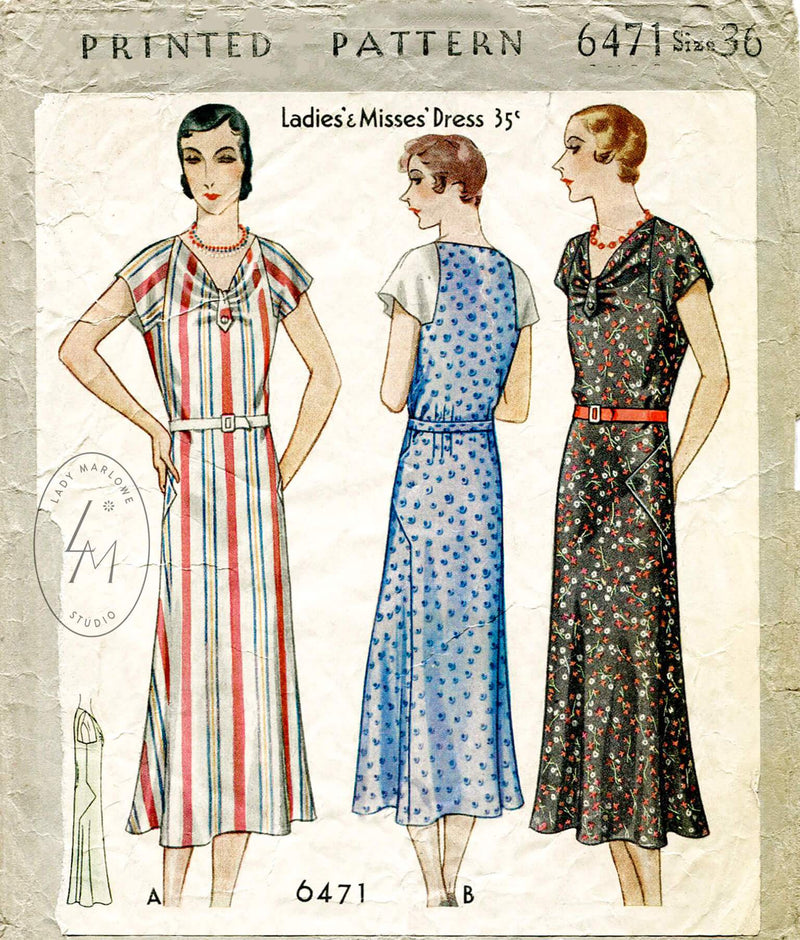 McCall 6471 1930s vintage sewing pattern 1930 30s dress