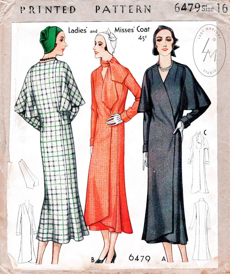McCall 6479 1930s coat sewing pattern 1930