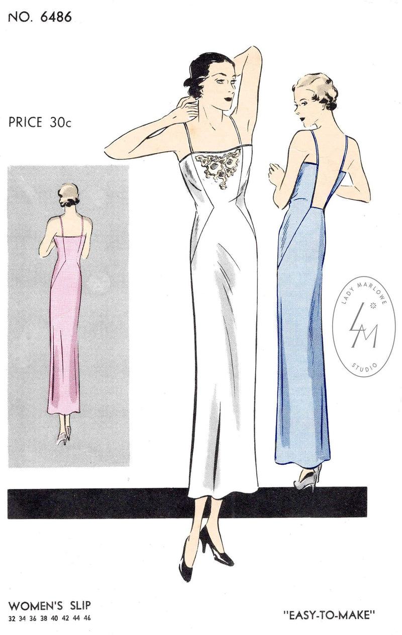 Vogue 6486 1930s vintage lingerie sewing pattern lace slip dress reproduction