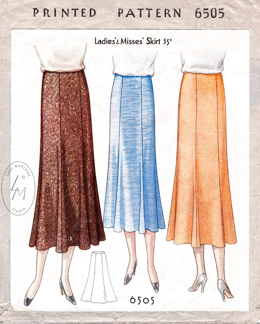 1930s 30s McCall 6505 6 piece gored skirt with flounce hem vintage sewing pattern reproduction