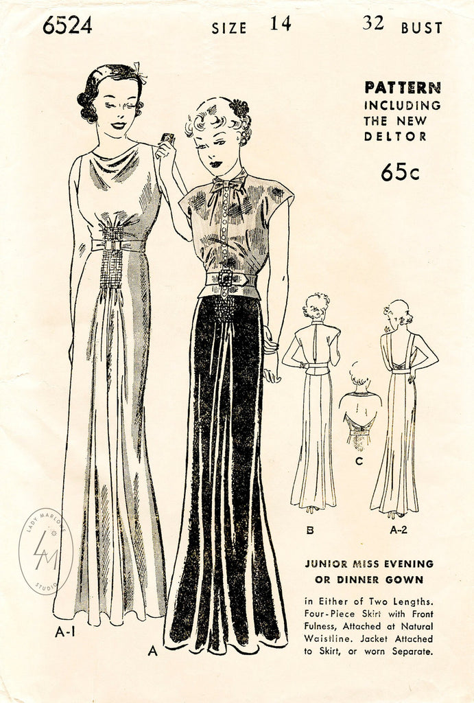 1930s vintage sewing patterns evening dresses – Lady Marlowe