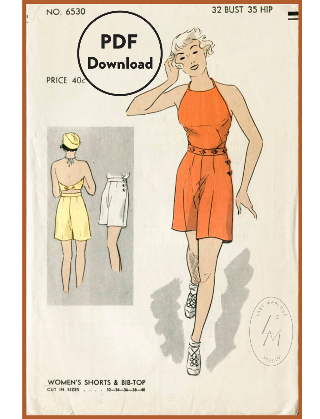 Vogue 6530 1930s playsuit vintage sewing pattern 1920 1930 PDF download