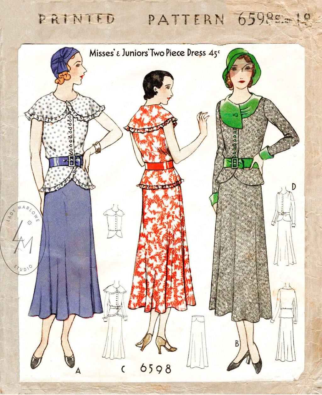 McCall 6598 1930s dress sewing pattern 1930 30s