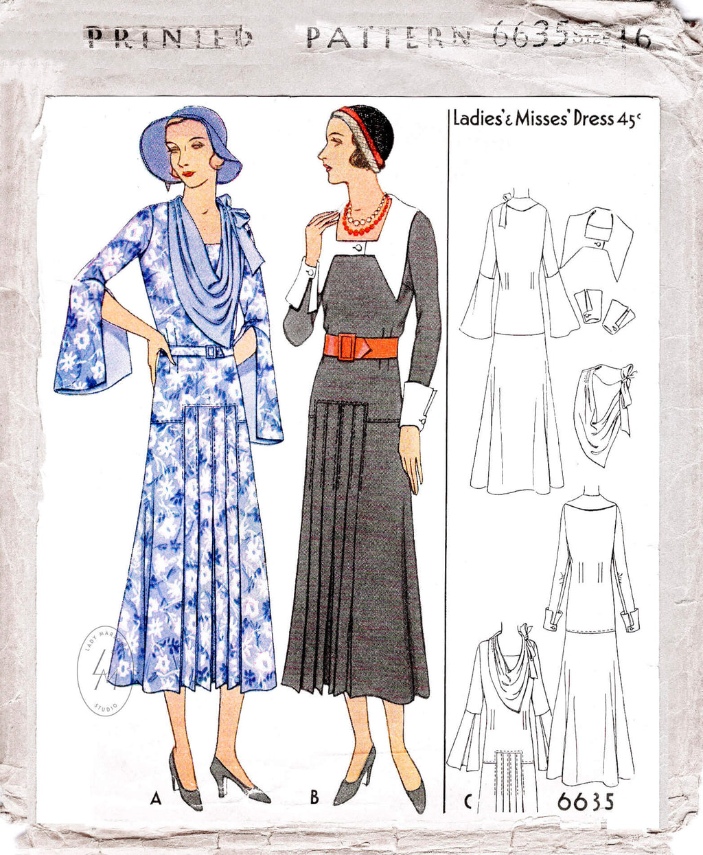 McCall 6635 1930s day dress vintage sewing pattern reproduction dress in 3 styles
