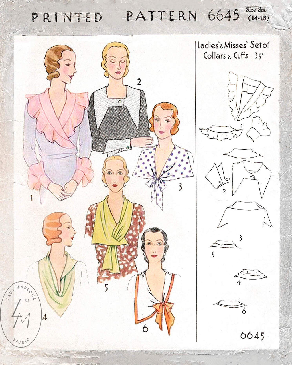 McCall 6645 set of collar and cuffs vintage accessories sewing pattern reproduction