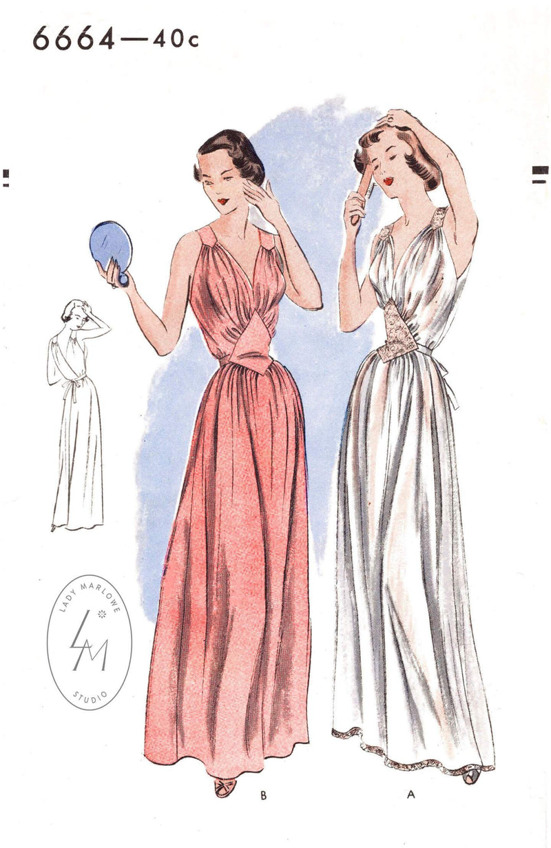 Vogue 6664 negligee 1950 1950s vintage lingerie sewing pattern