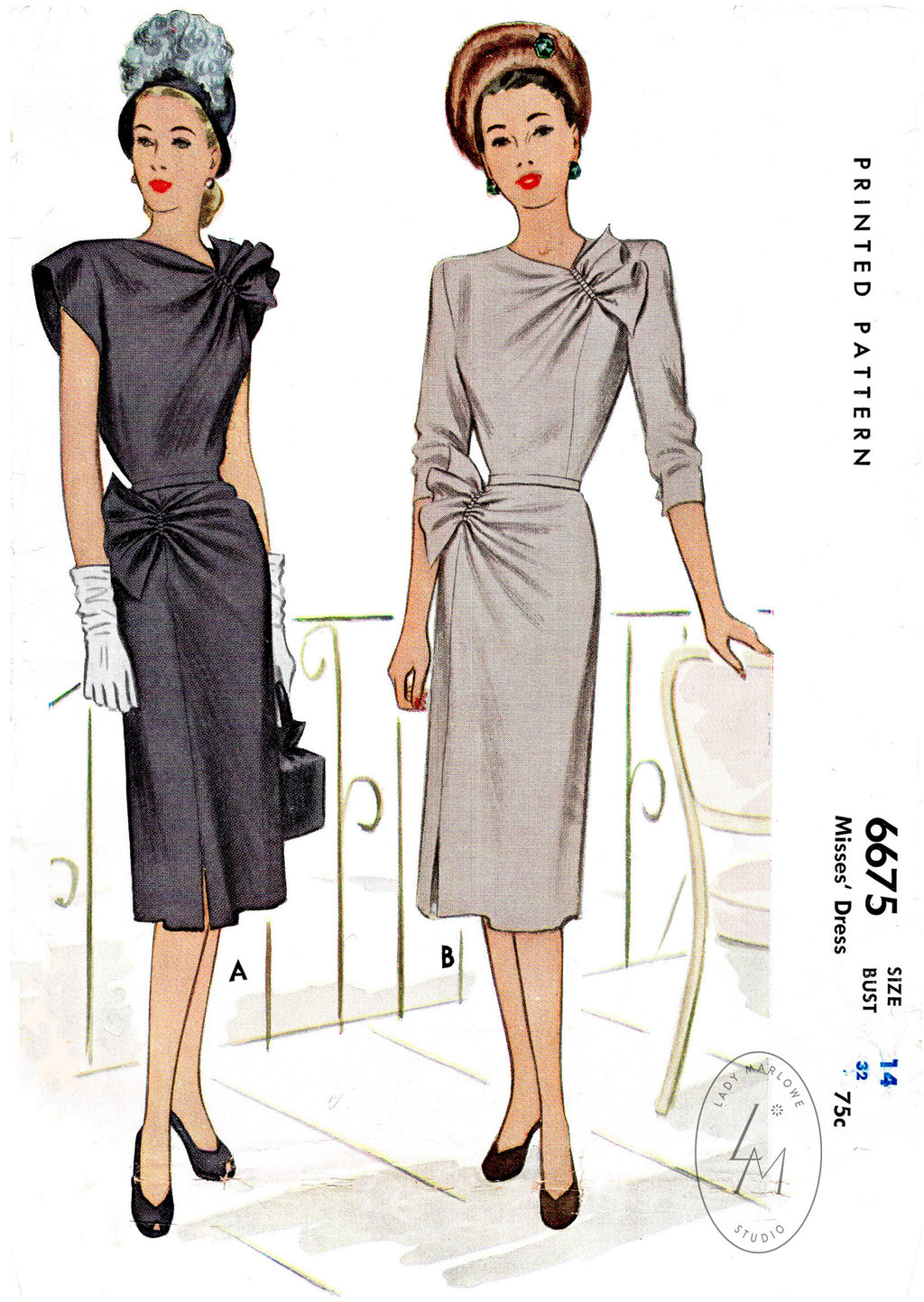 McCall 6675  1940s cocktail dress sewing pattern reproduction