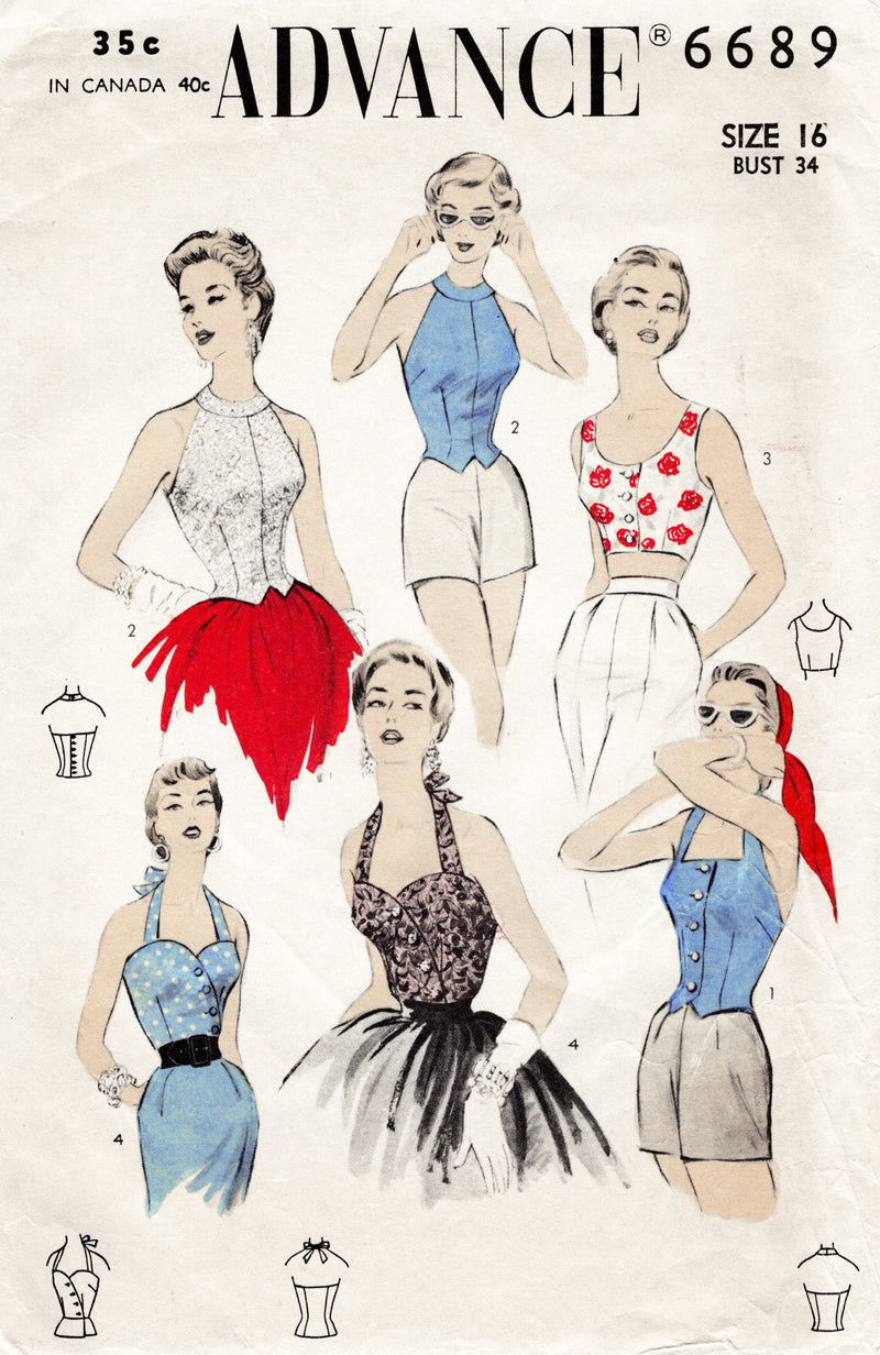Advance 6689 1950s corp tops halters sewing pattern