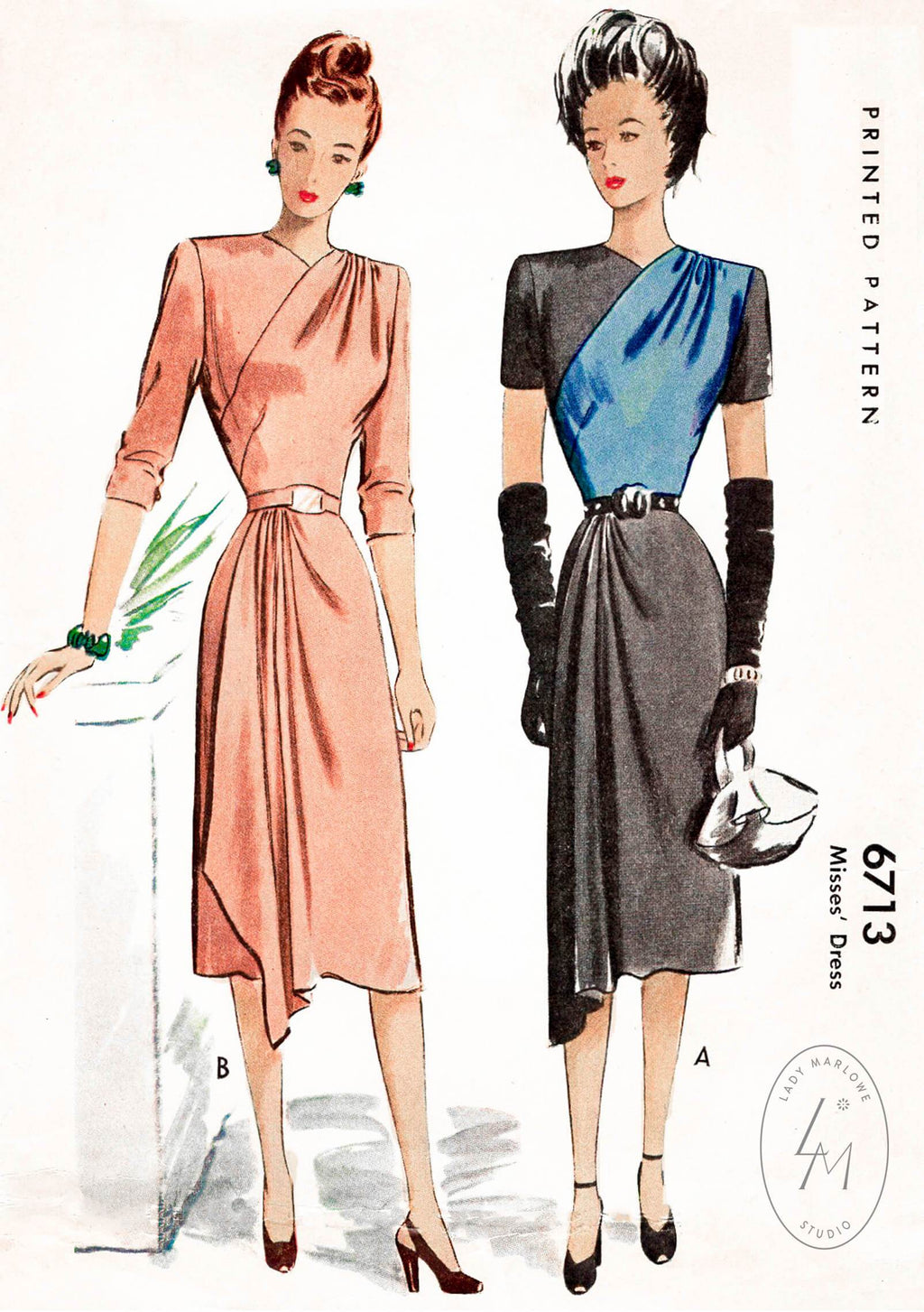 1940s dress vintage women's sewing pattern reproduction McCall 6713