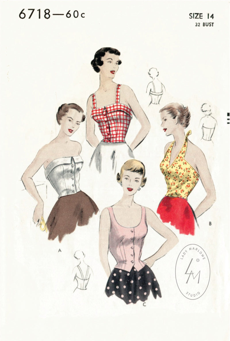 Vogue 6718 1950s crop top vintage sewing pattern 1950 50s halter