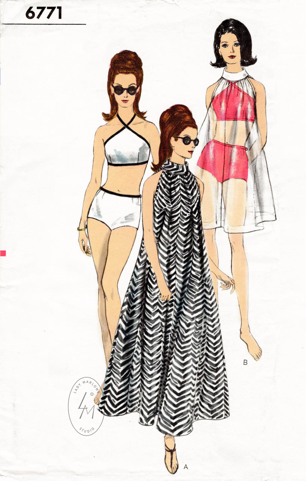 1960s bikini and kaftan vintage sewing pattern reproduction Vogue 6771