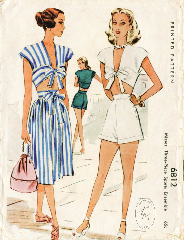 McCall 6812 1940s crop top high waist shorts skirt vintage sewing pattern