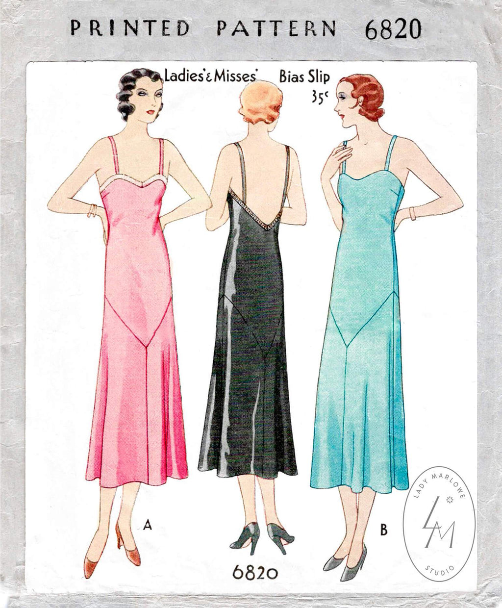 McCall 6820 1930s 1931 slip dress deep v plunge back vintage lingerie sewing pattern reproduction