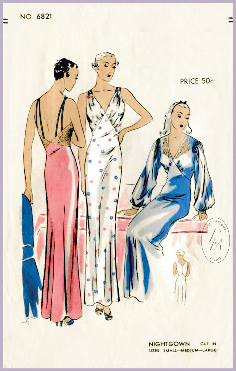 Vogue 6821 1930s evening slip dress vintage lingerie sewing pattern