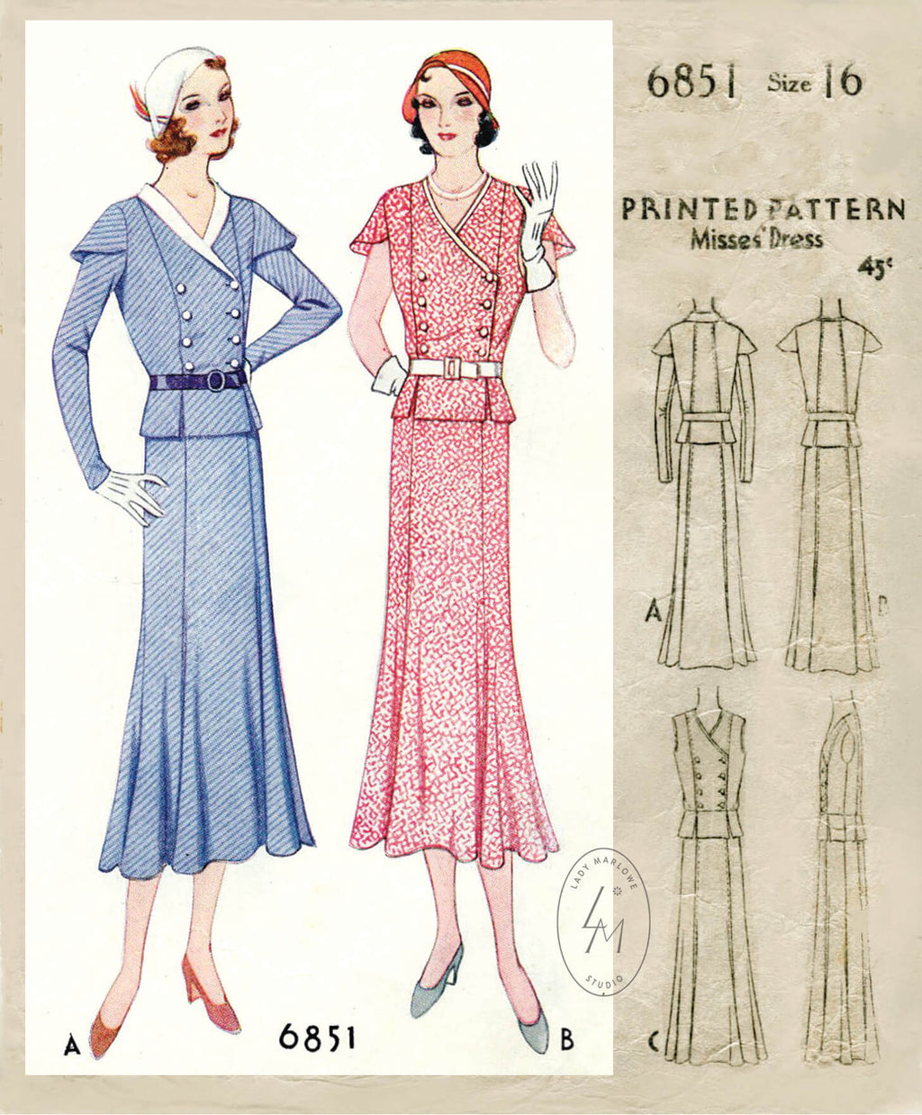 McCall 6851 1920 1930s skirt suit sewing pattern