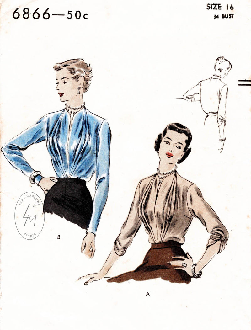 Vogue 6866 1950s evening cocktail blouse vintage sewing pattern