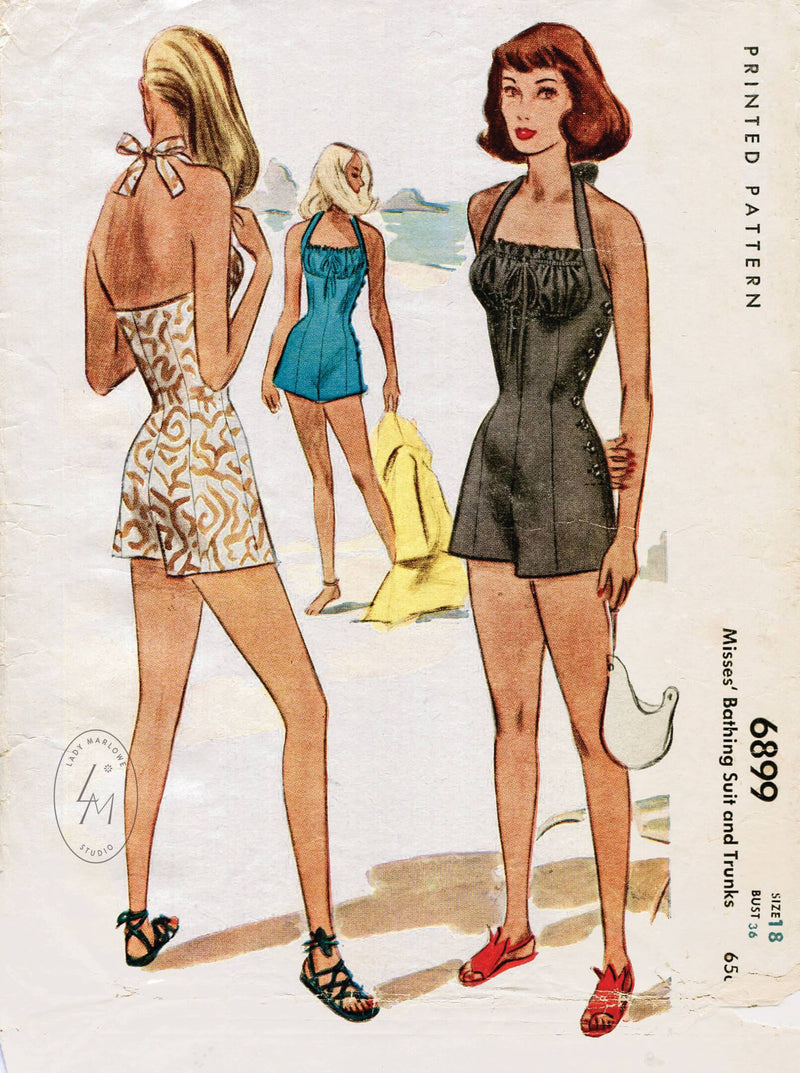 McCall 6899 1950s halter bathing suit vintage sewing pattern