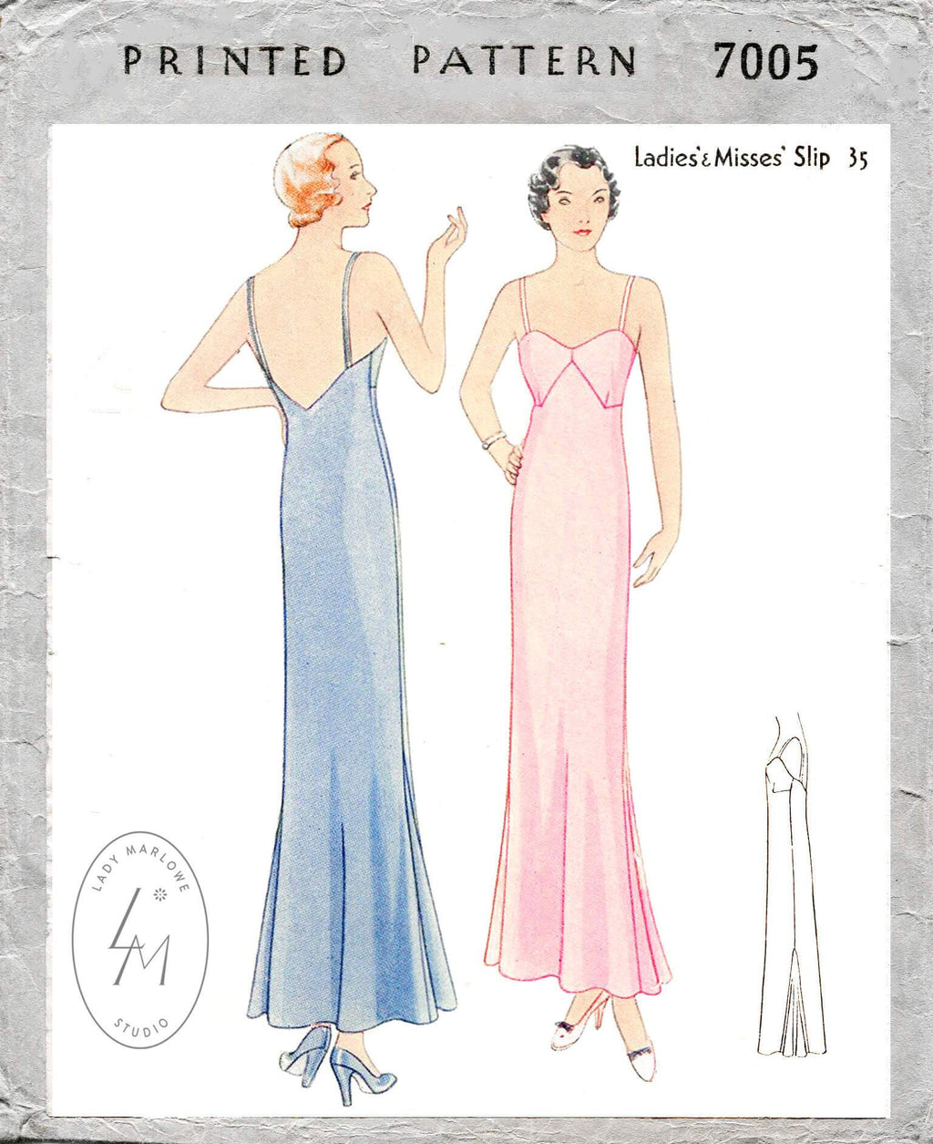 McCall 7005 1930s 1932 slip dress v back neckline vintage lingerie sewing pattern reproduction